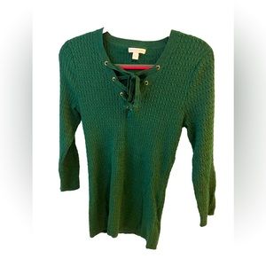New York & Co. forest green cable knit sweater top, junior’s size L
